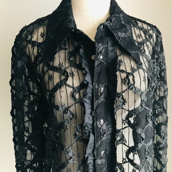 Lip Service Tops - Blacklist By Lipservice Black Sheer Unisex Lace Victorian Gothic Blouse Size L